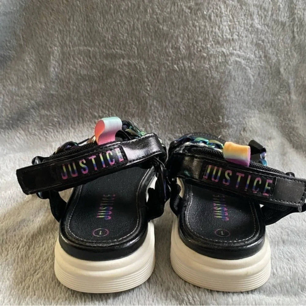 Justice Sandal’s Shoes Girls‎ Size 1 Velcro Strap Black New With Tags Chains